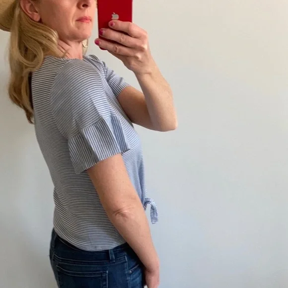 Blue & White Stripe Ruffle Sleeve Top - Picture 3 of 10